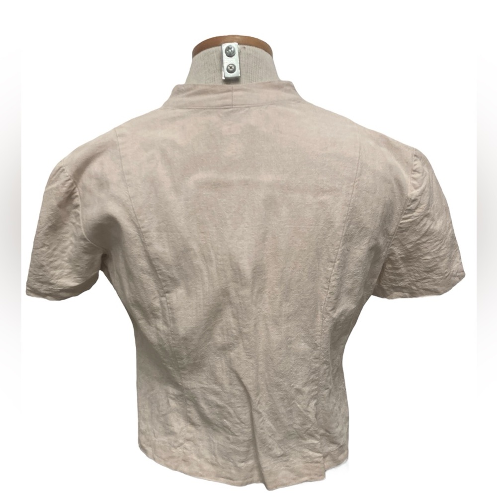 Vintage Linen Blend Boho Button Up Top, Bows, Cream, Scalloped Hem, Women’s 10P - Picture 7 of 9